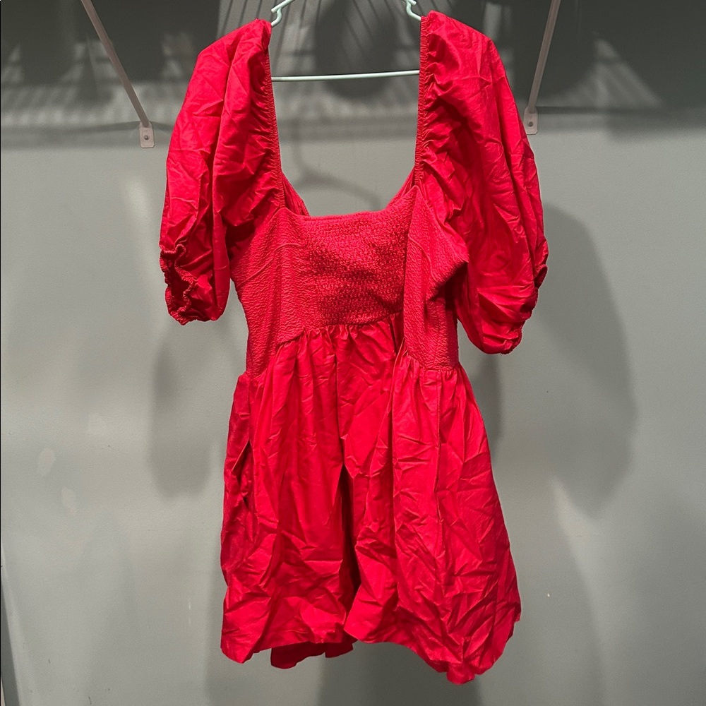 Like new- Red Puff Sleeve Dress - Picture 7 of 7